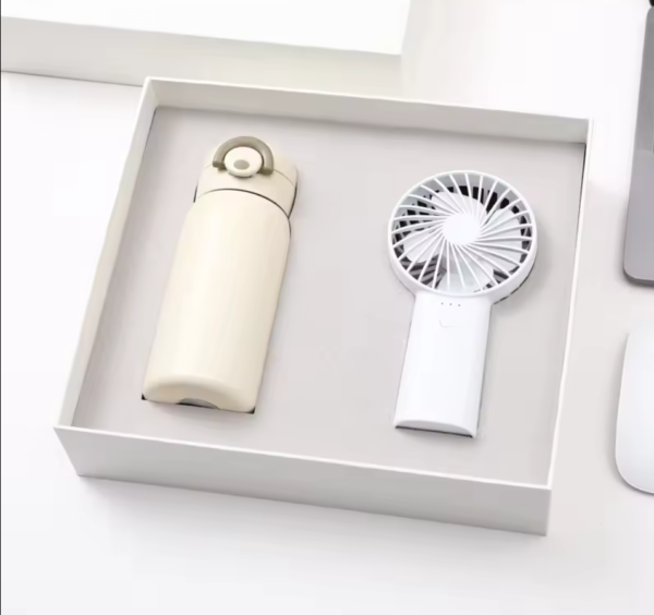 White color gift set with fan and bottle