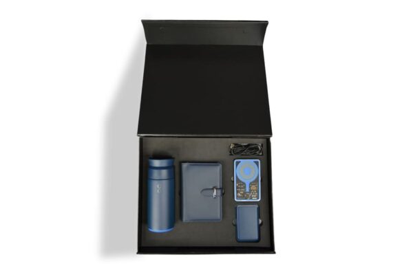 A blue-themed business travel gift