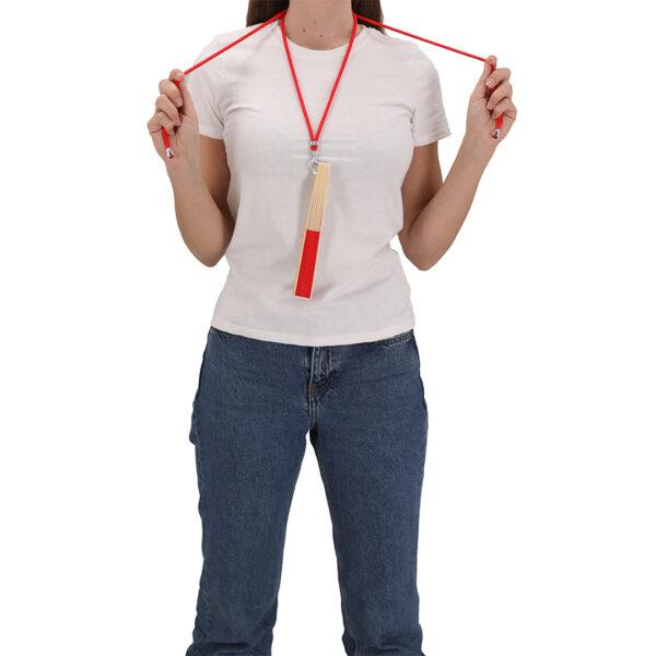 girl with hand fan in neck