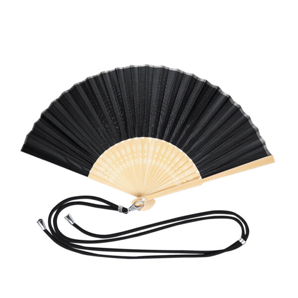 Black hand fan with carbiner and rope