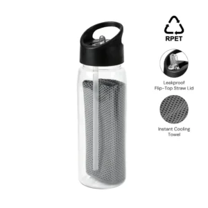 [DWGL 3296] DEVON - Giftology RPET Cooling Towel in RPET Bottle 800 ml - Black