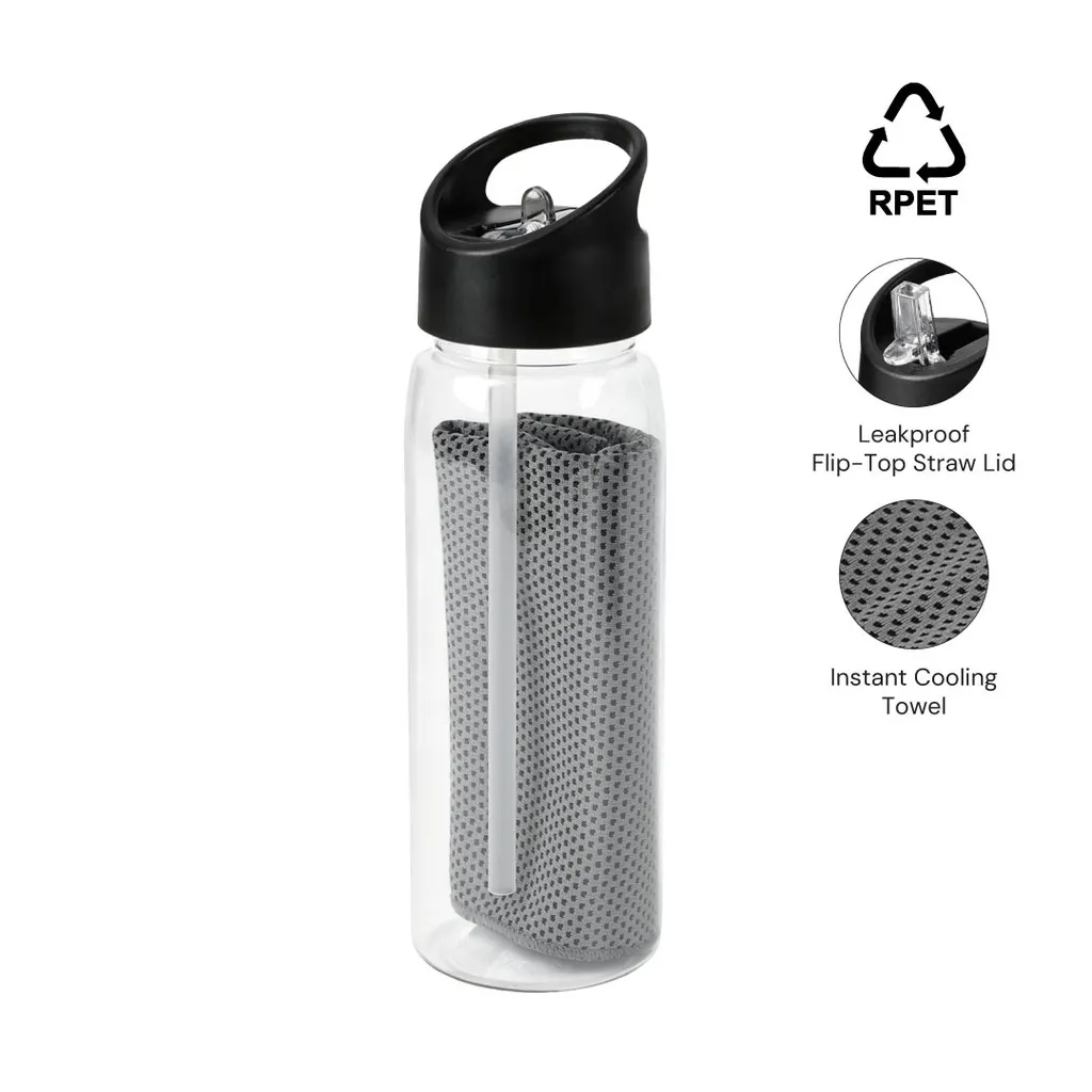 [DWGL 3296] DEVON - Giftology RPET Cooling Towel in RPET Bottle 800 ml - Black