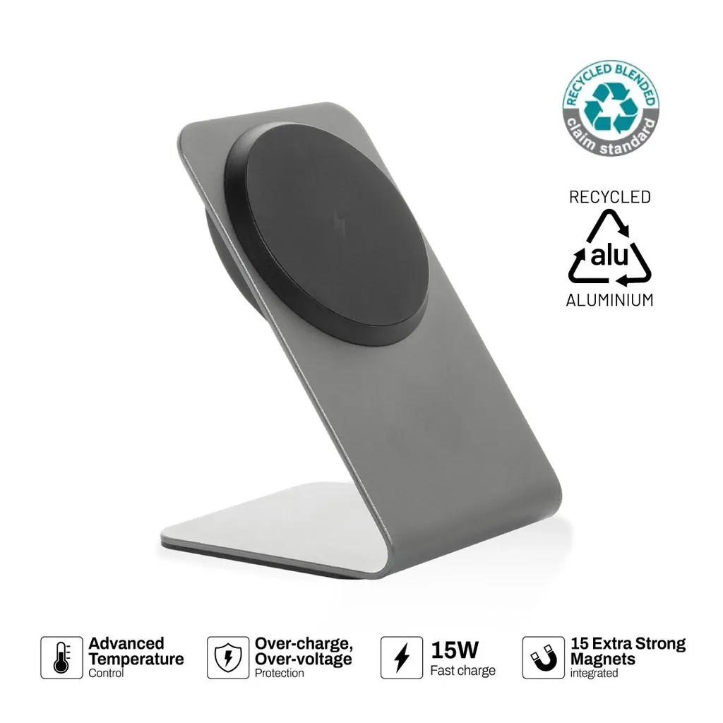 [ITXD 1277] TERRA aluminum 15W magnetic wireless charging phone stand - Grey