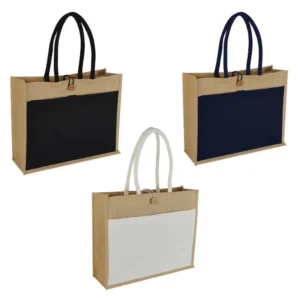 MONCLOVA Small Jute Bag With Canvas Pocket Natural